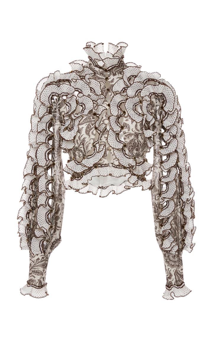 Zimmermann Zippy Fan Ruffled Silk-blend Bodice Top