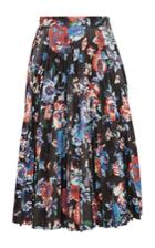 Msgm Black Floral Faux Leather Pleated Skirt