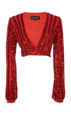 Saloni Camille Cropped Sequined Silk-chiffon Top