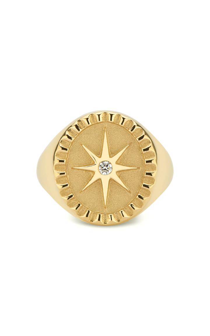 Pamela Zamore Star 18k Yellow Gold Diamond Signet Ring