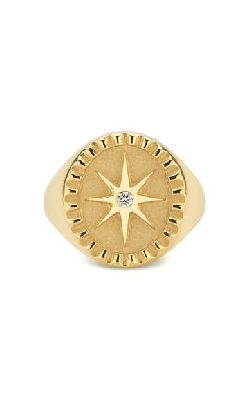 Pamela Zamore Star 18k Yellow Gold Diamond Signet Ring