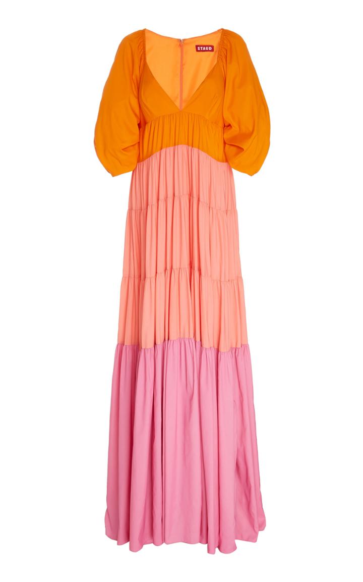 Moda Operandi Staud Meadow Tiered Crepe De Chine Maxi Dress Size: Xs