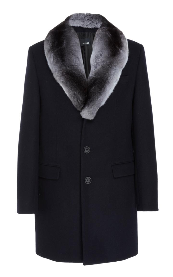 Yves Salomon Paris Wool Coat With Chinchilla Collar