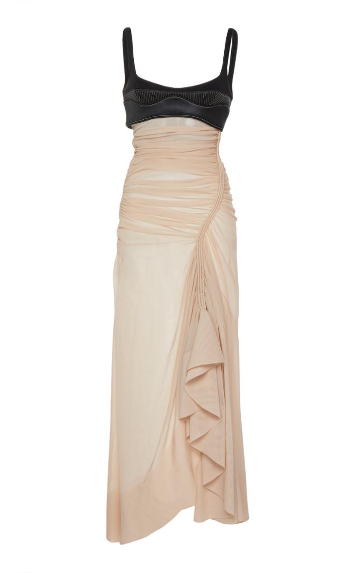 Mugler Ruched Satin Midi Dress