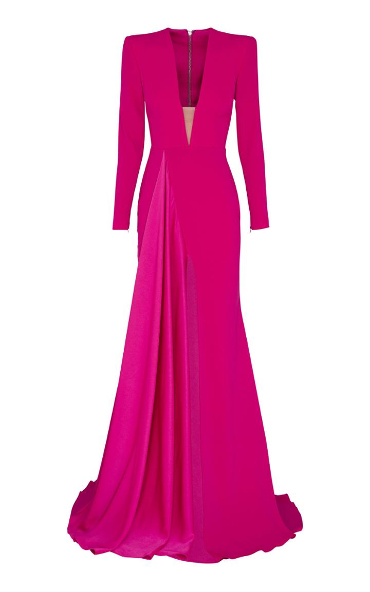Alex Perry Lindy V-neck Draped Satin Crepe Gown