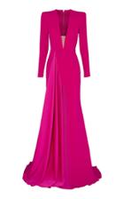 Alex Perry Lindy V-neck Draped Satin Crepe Gown