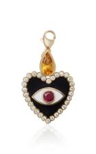 Holly Dyment Heart Enamel Evil Eye Charm With Gemfields Emerald White Diamonds And Citrine
