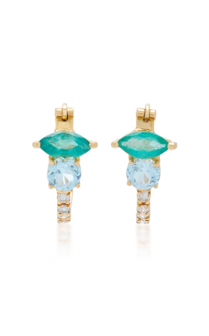 Carolina Neves 18k Gold Blue Topaz Emerald And Diamond Earrings