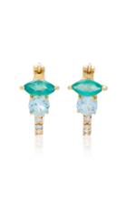 Carolina Neves 18k Gold Blue Topaz Emerald And Diamond Earrings