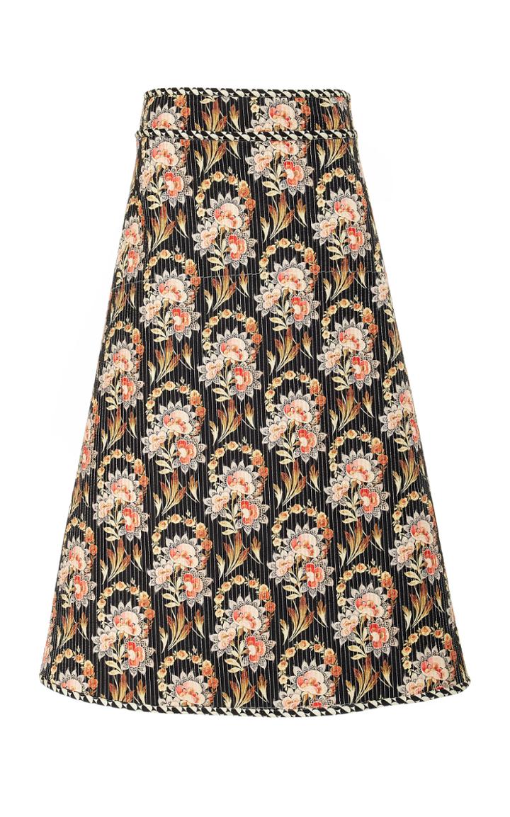 Oscar De La Renta A Line Printed Midi Skirt