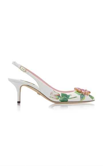 Dolce & Gabbana Crystal-embellished Floral-print Leather Slingback Pum