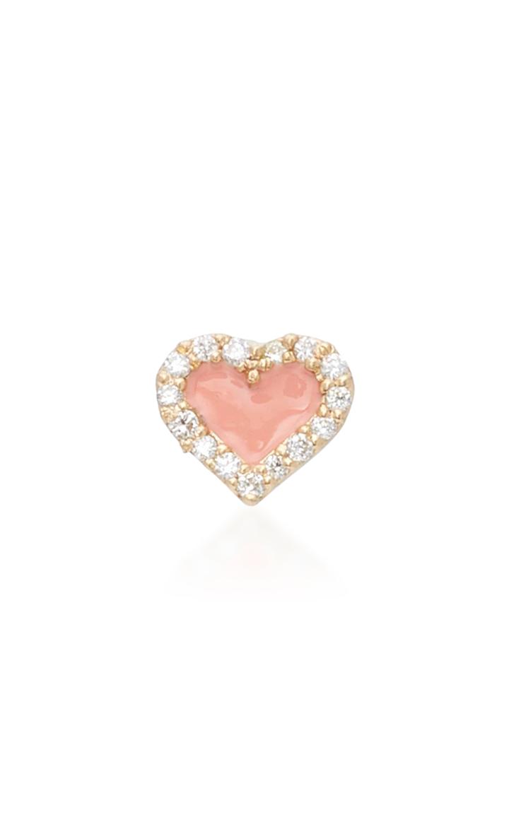 Alison Lou Coral Heart 14k Yellow Gold And Diamond Studs