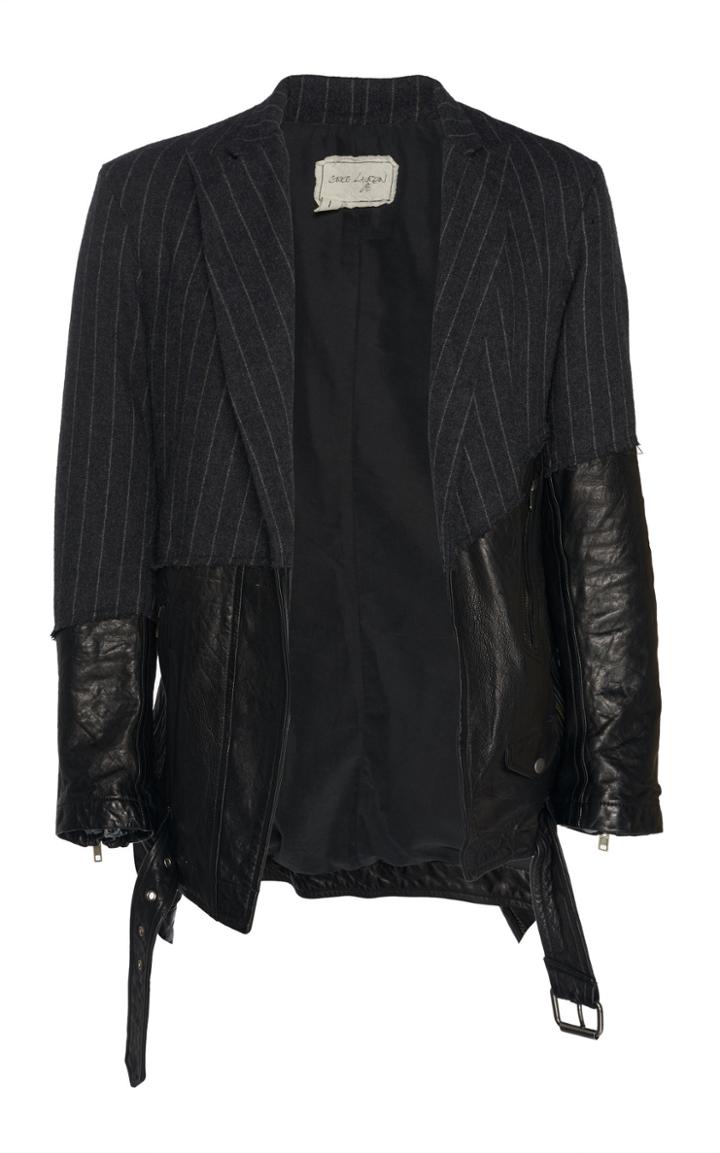 Greg Lauren 50/50 Chalk Stripe Leather Blazer