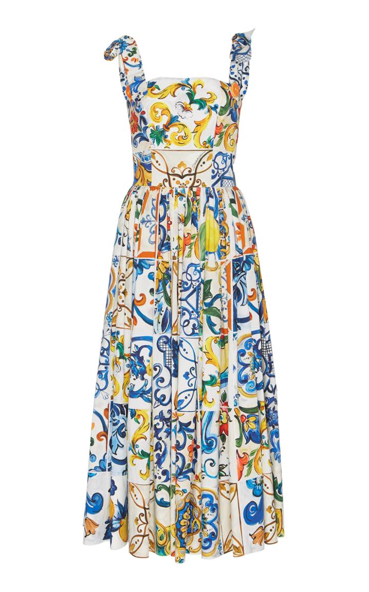 Dolce & Gabbana Maiolica Tie Strap Tank Midi Dress