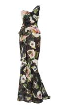 Marchesa Floral Printed Silk-moire Peplum Gown