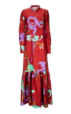 La Doublej Printed Silk Maxi Shirt Dress