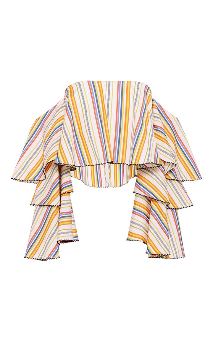 Caroline Constas Carmen Striped Ruffle Sleeve Crop Top