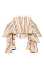 Caroline Constas Carmen Striped Ruffle Sleeve Crop Top