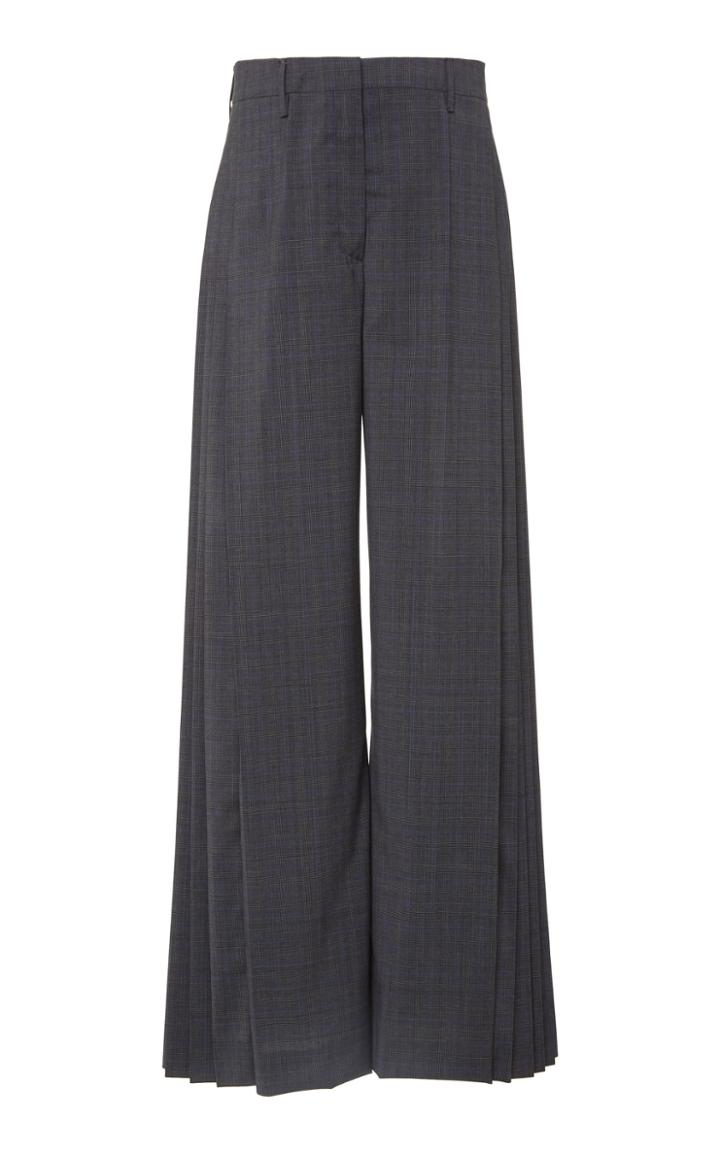 Prada Pleated Checked Wide-leg Pants