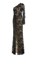 Monique Lhuillier One-shoulder Front Slit Floral Lace Gown