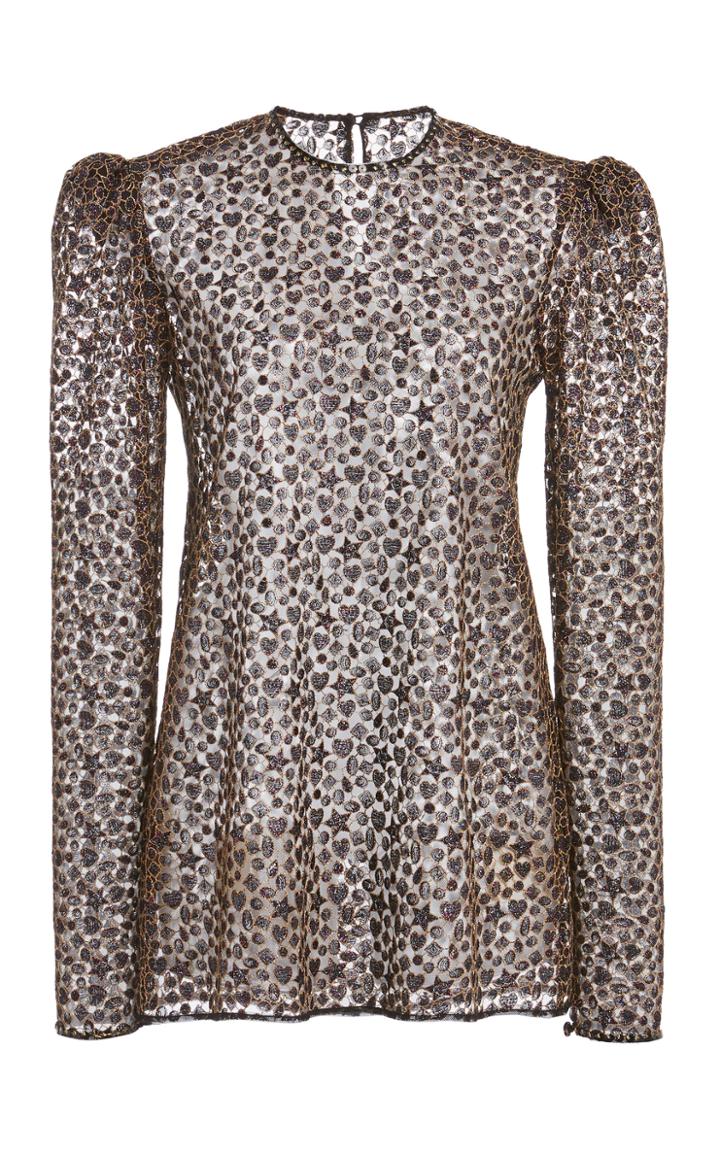Moda Operandi Costarellos Roxanne Puff-sleeve Metallic-embroidered Tulle Top