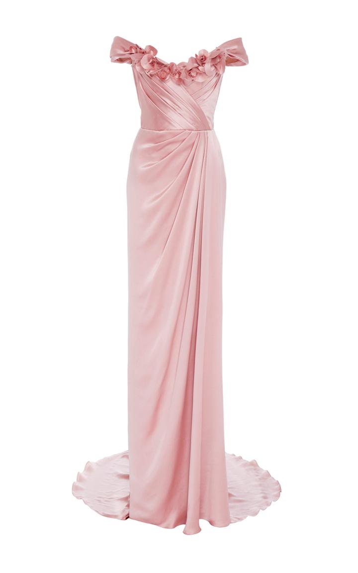 Marchesa Off The Shoulder Satin Gown