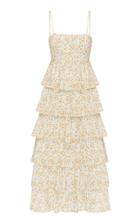 Moda Operandi Peony Tiered Floral Cotton-blend Midi Dress