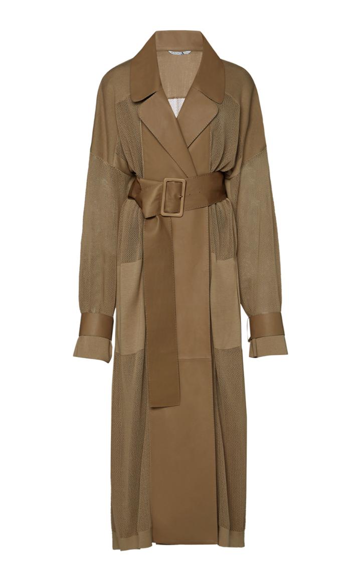 Moda Operandi Agnona Leather-paneled Cotton-silk Open-knit Trench Coat Size: S