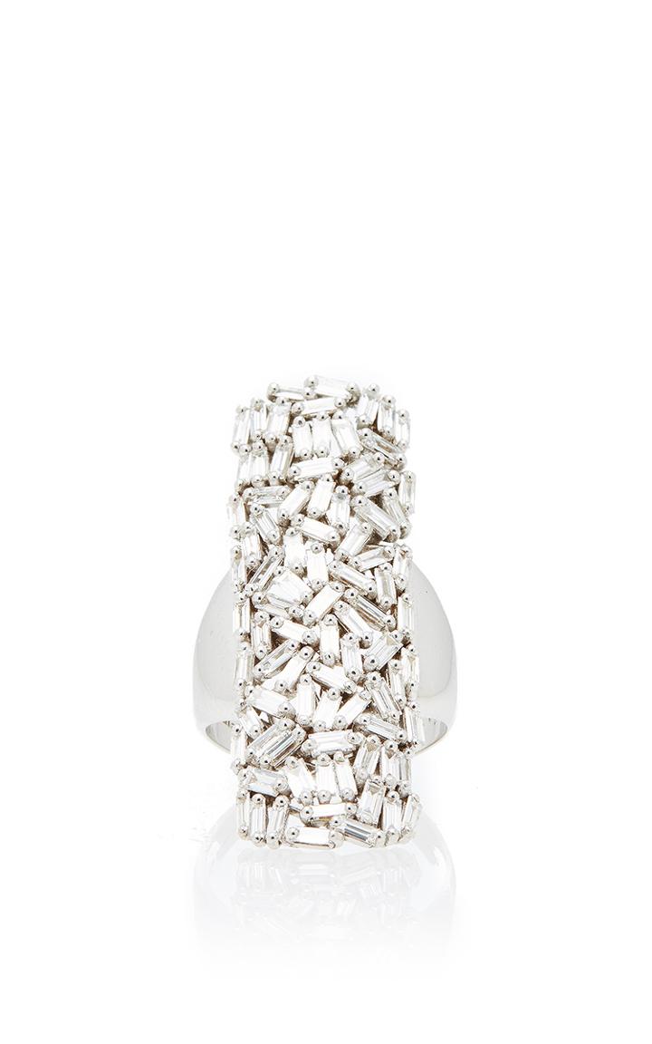 Suzanne Kalan 18k White Gold Diamond Fireworks Bar Ring