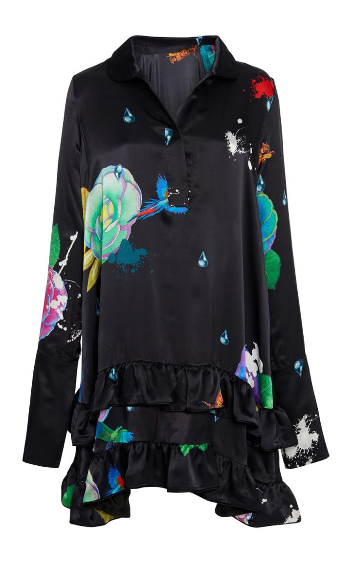 Cynthia Rowley Charmeuse Floral Shirt Dress