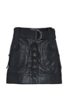 Dundas Belted Lace-up Leather Mini Skirt