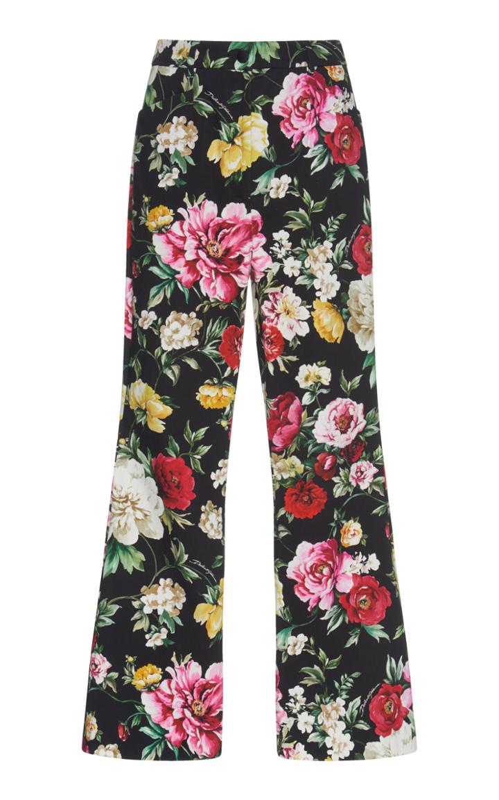 Dolce & Gabbana Floral-print Stretch-cotton Flared-leg Pants