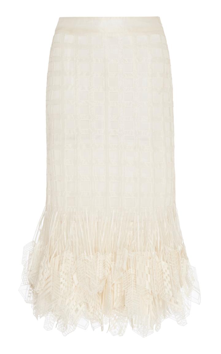 Moda Operandi Rahul Mishra Building Embroidered Fringed Silk Skirt Size: 38