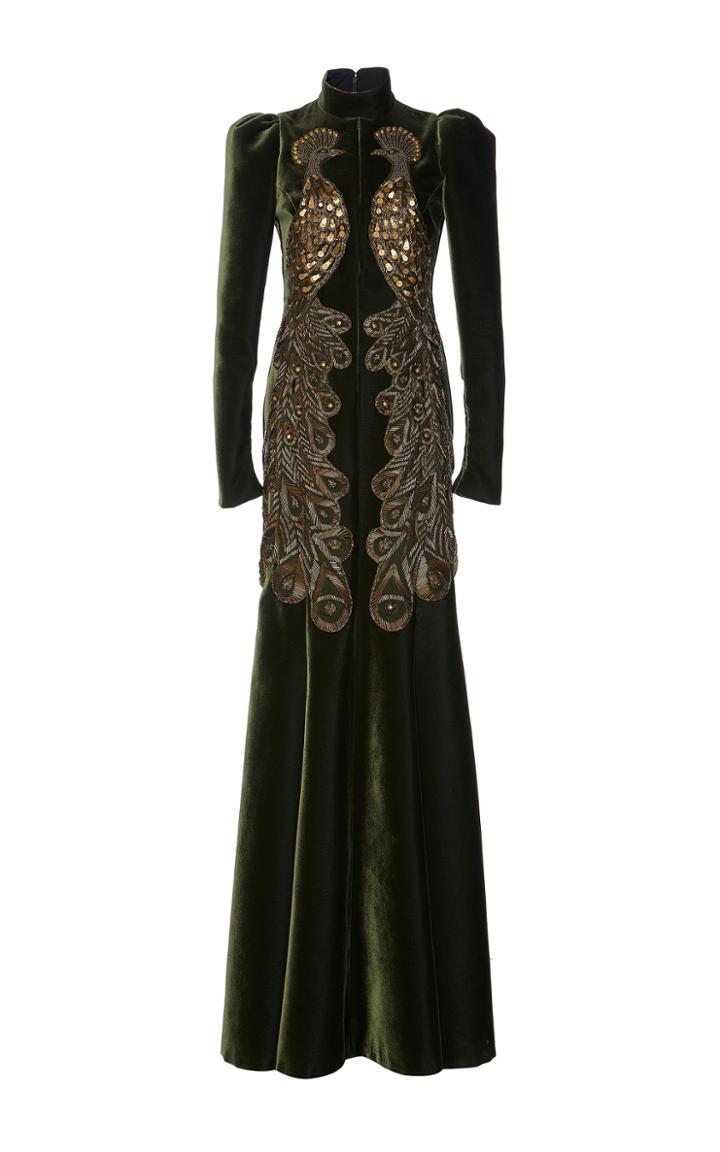Andrew Gn Bead Embroidered Velvet Gown