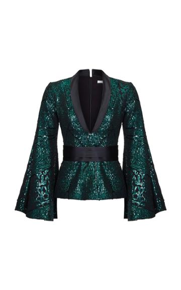 Safiyaa Eglantine Sequined Bell-sleeve Top