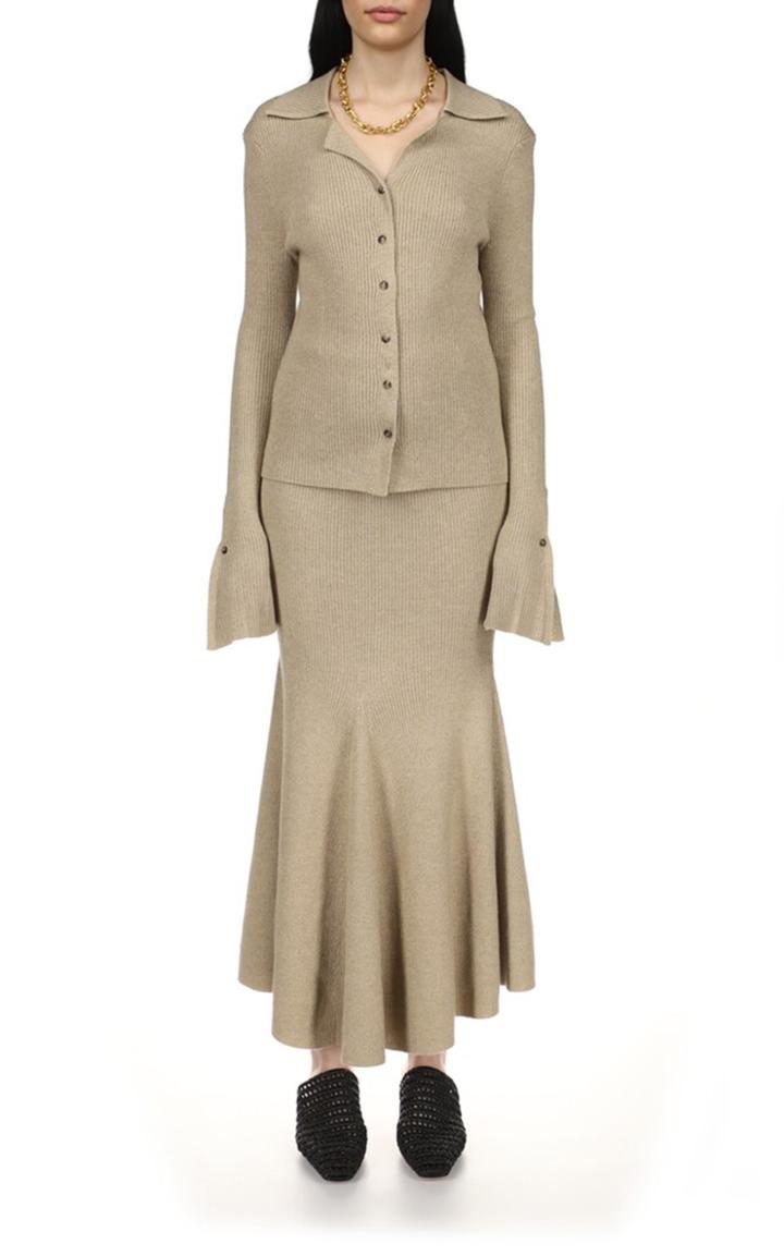 Moda Operandi Nanushka Alina Flared Mlange Wool Maxi Skirt