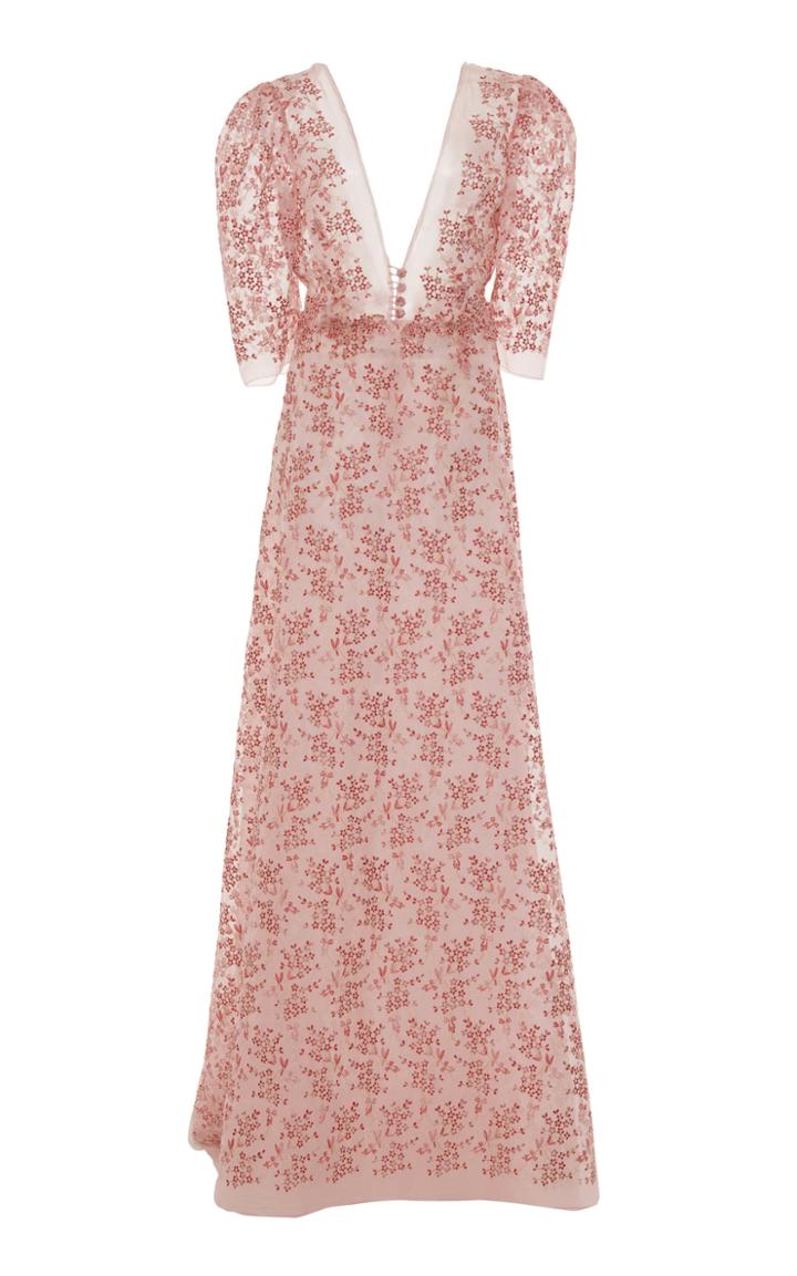 Moda Operandi Luisa Beccaria Embroidered Puffed Sleeve Maxi Dress Size: 36