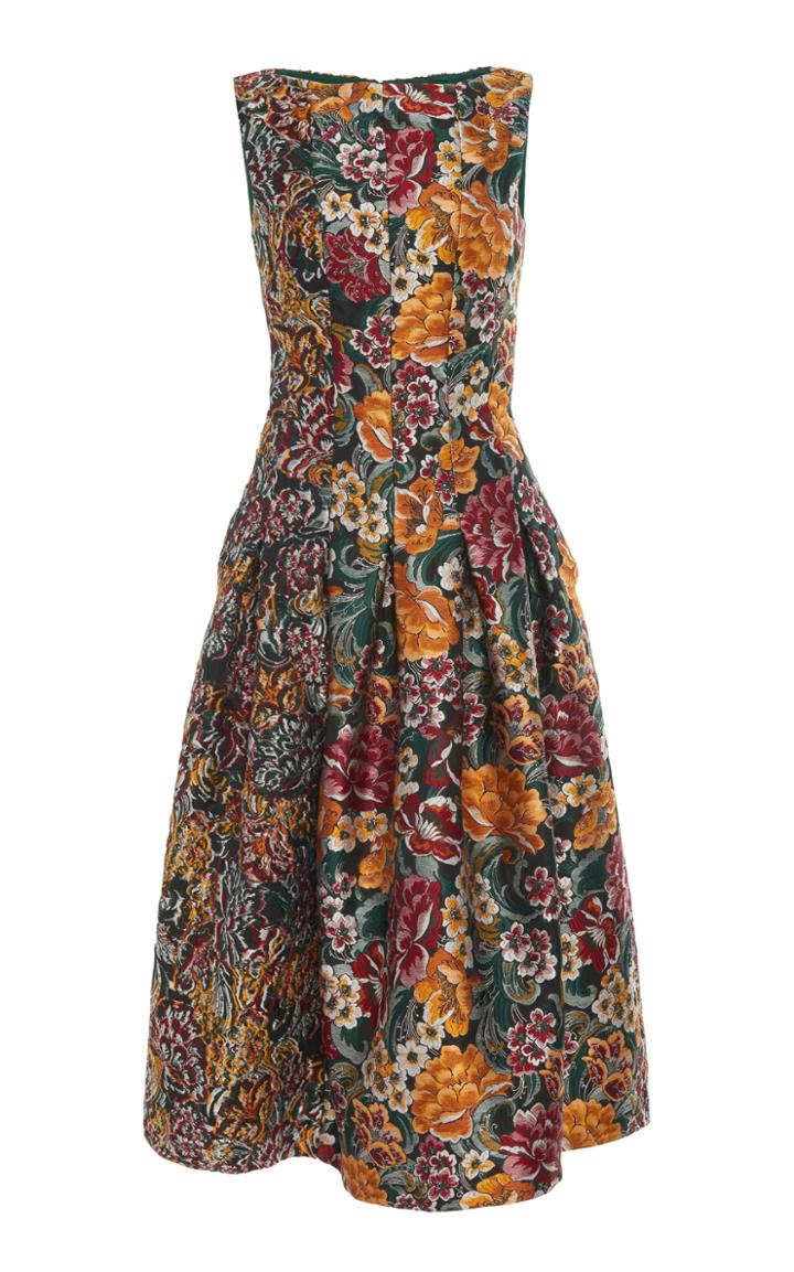 Oscar De La Renta Floral Brocade Midi Dress