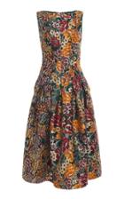 Oscar De La Renta Floral Brocade Midi Dress