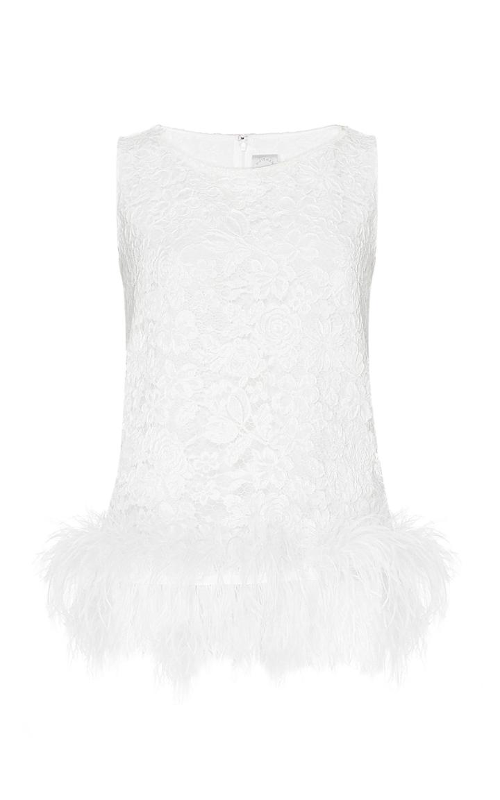 Moda Operandi Huishan Zhang Fleur Floral Lacefeather-trim Blouse Size: 6