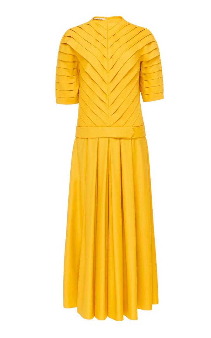 Emilia Wickstead Denise Pleated Virgin Wool Gabardine Dress