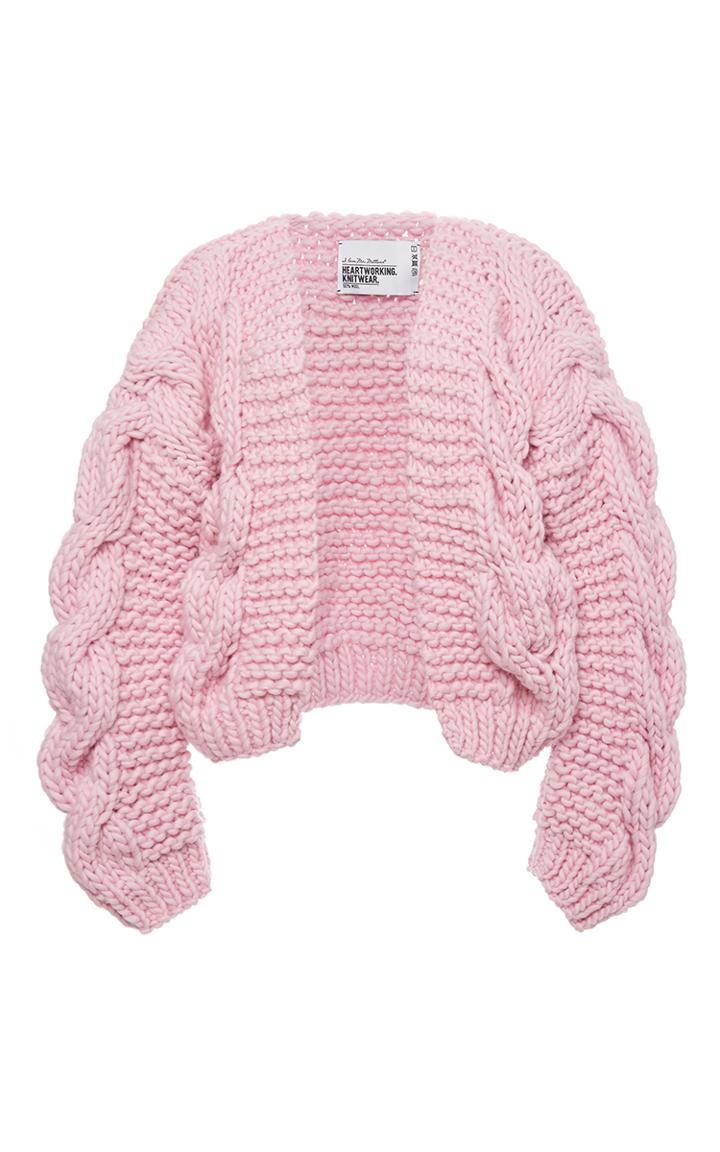 I Love Mr. Mittens Pink Wool Bomber Chunky Cardigan