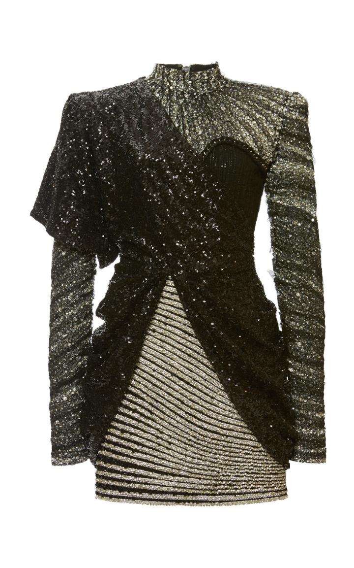 Balmain Tonal Pleated Mini Dress