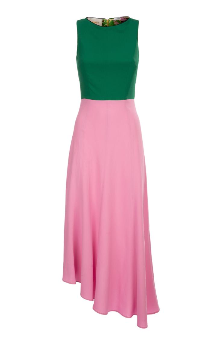 La Doublej Pina Color Blocked Crepe Midi Dress