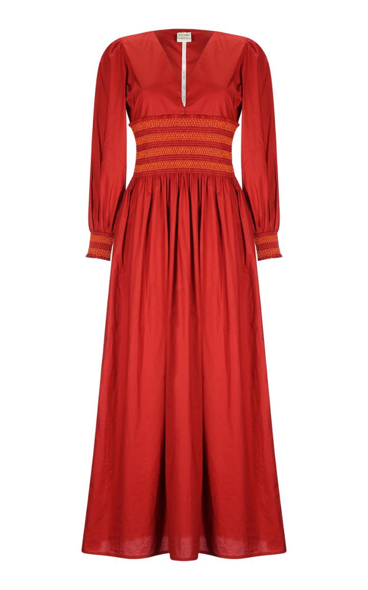 Moda Operandi Escvdo Ponte Smocked Cotton Maxi Dress