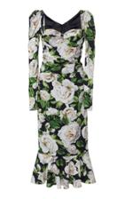 Dolce & Gabbana Long Sleeve Ruched Sweetheart Neck Floral Midi Dress