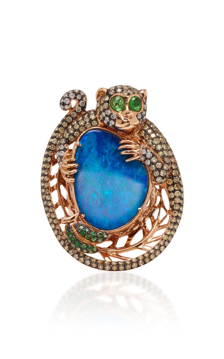 Wendy Yue 18k Rose Gold Opal Diamond And Tsavorite Ring