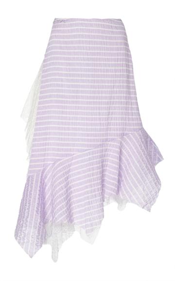 Anas Jourden Asymmetric Striped Lace And Poplin Midi Skirt