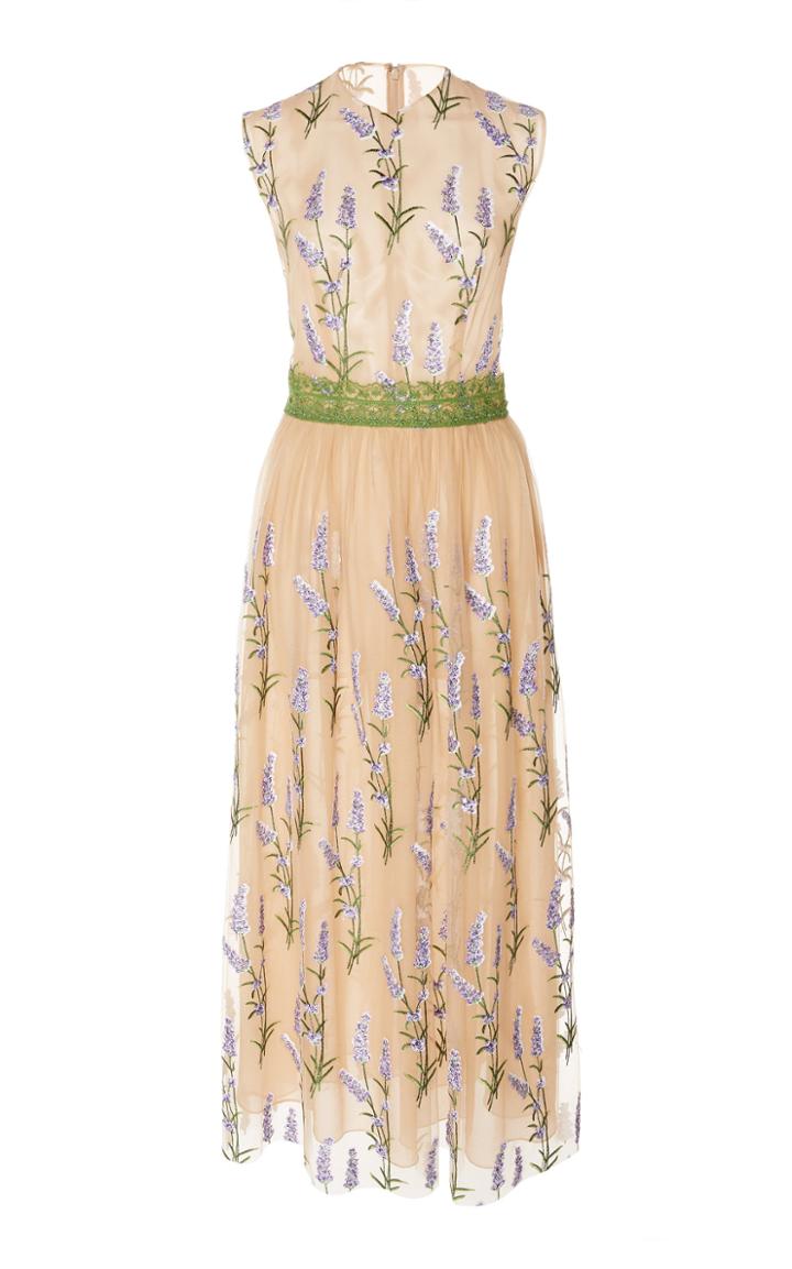 Costarellos Sleeveless Embroidered Sequin Tulle And Lace Trim Dress