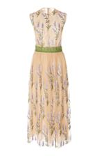 Costarellos Sleeveless Embroidered Sequin Tulle And Lace Trim Dress